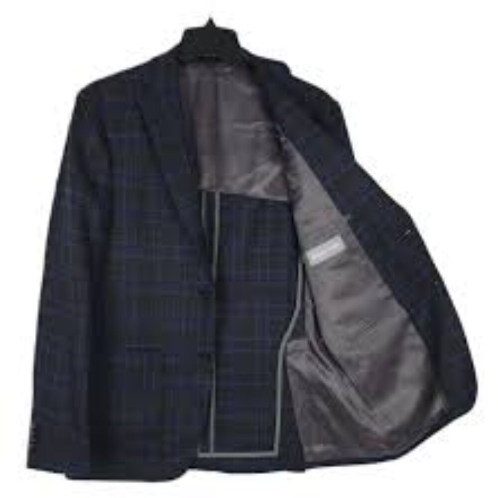Michael Kors Mens Classic-Fit Stretch Wool Navy Plaid 42R